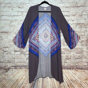 O'Neil Bohemian Kimono Cardigan Cover Up Blue Gray Pink Mandala print